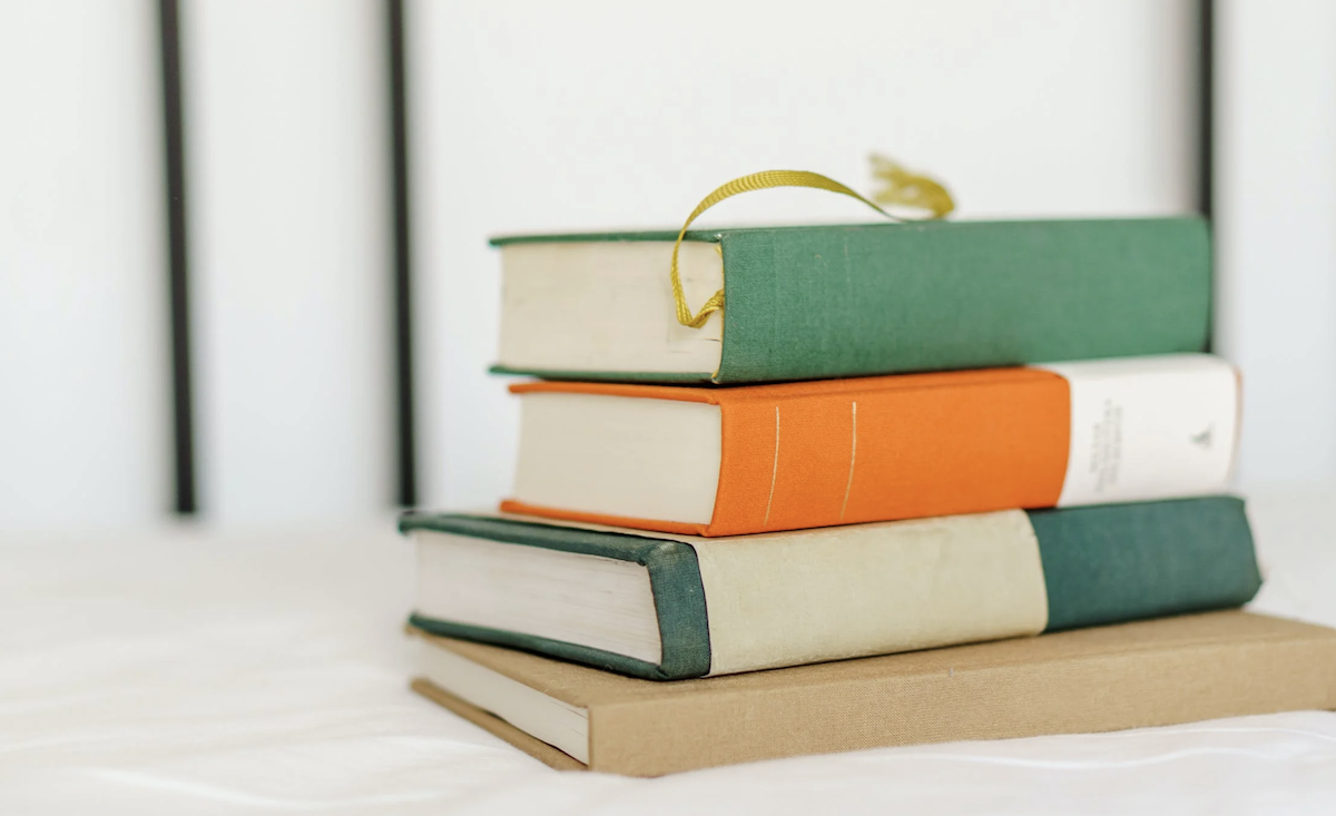 Books stacked on one another 