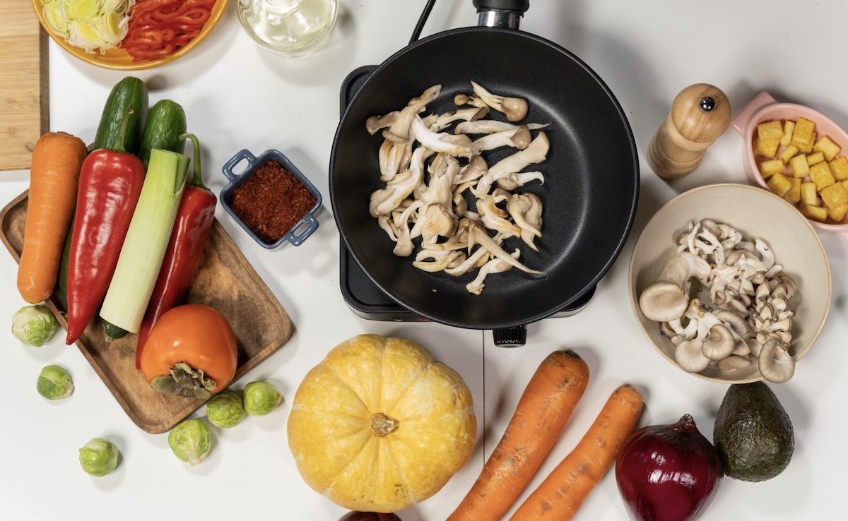 Cooking mix of colorful vegetables for meal.