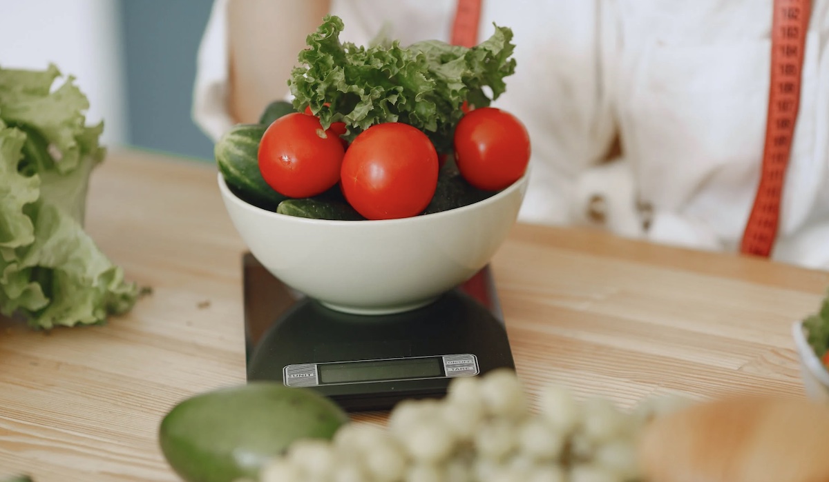 Food being weighed on food scale