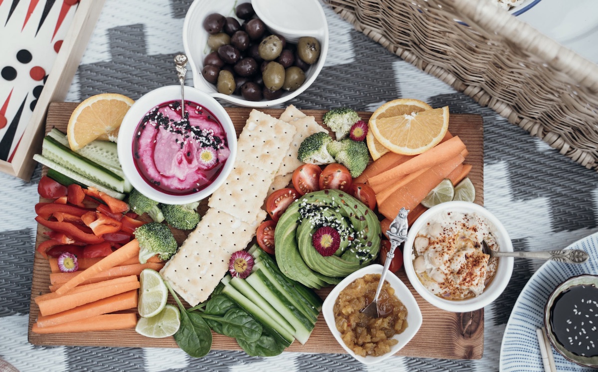 Charcuterie board with fruits and veggies